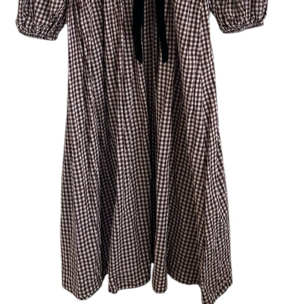 Damson Madder Dakota Bow Gingham Puff-Sleeve Midi Dress UK 16 - Picture 4 of 11